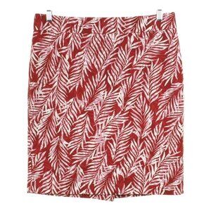 Ann Taylor Factory Womens Tropical Leaf Print Skirt Size 12 Red & White
